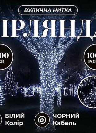 Гірлянда нитка вулична 1000 led 100 м чорна, білий