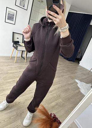 Комбинезон флисовый «клапан» m/l 44/46 коричневого цвета
