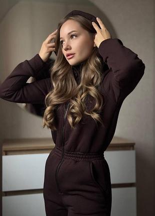 Комбинезон флисовый «зима» xs/s 40/42 коричневого цвета