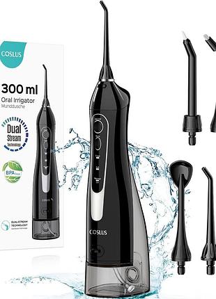 Оральний іригатор для ротової порожнини сoslus с20 3 режими та ipx7 бездротовий, 300 мл, чорний
