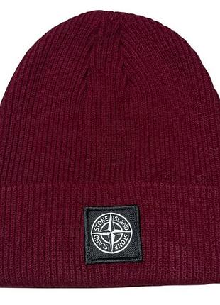 Шапка stone island one size(р) бордовая