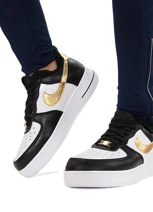 Кросівки теплі жіночі nike air force low winter white black gold ❄️ хутро