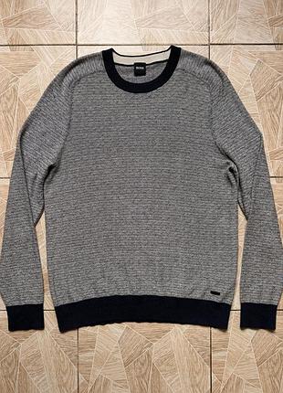 Свитер rare boss hugo boss kapull men's l cotton wool knit crewneck sweater gray logo