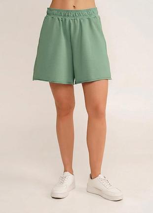 Женские шорты из двунитки и необработанным краем giulia street style 4204/180 s green-mint, хлопковые шорты мятного цвета