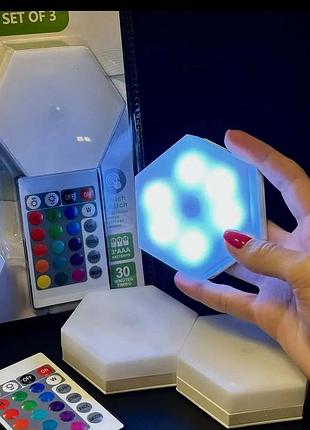 Набір із трьох rgb led ламп із пультом та таймером відключення два режими яскравості xv-79