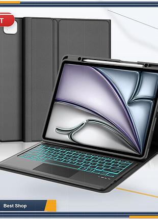 Чохол-клавіатура iveoppe для ipad air 13 ipad pro 12.9 з трекпадом bluetooth usb-c знімна клавіатура 7-кольорова підсвітка чорний