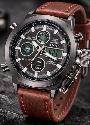 Часы amst watch коричневый / часы водостойкие со стальным корпусом / аналоговые наручные часы