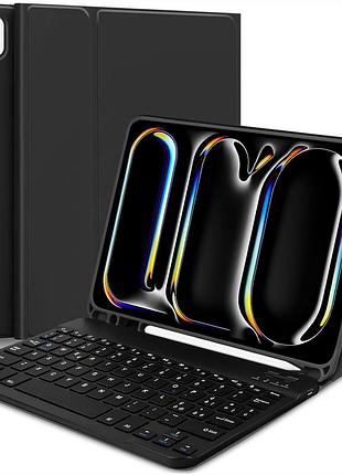 Клавіатура чохол для ipad pro 11 m4 2024 зйомна bluetooth мультимедійна qwerty тримач для олівця чорний pu