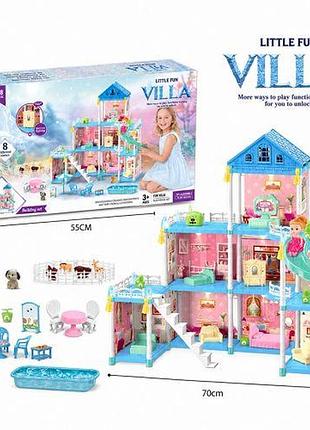Домик villa, гирлянда, горка, басейн, мебель, кукла