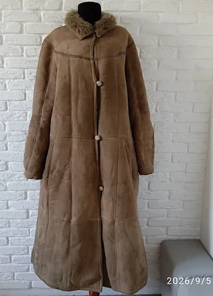 Shearling швейцарский длинный коричневый плащ дубленка размер 48