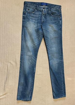 Темно-голубые фирменные джинсы с вытертостями scotch & soda amsterdams essentials ralston 30/32.