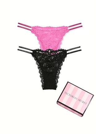Набор кружевных трусиков бразильяна со стразами victoria's secret виктория сикрет оригинал