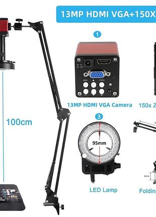 Цифровий мікроскоп 13мп 1080hd 60fps 150x vga hdmi для пайки