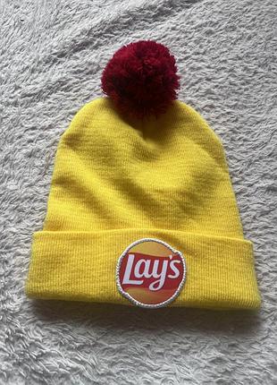 Шапка унісекс lays жовта з помпоном