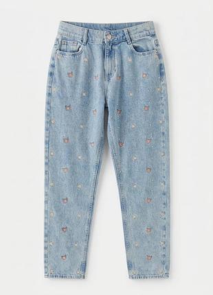 Джинси дівочі river island mom, р. 12 (152 см), вишивка квітами