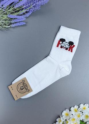 Белые мужские высокие носки в рубчик с принтом mickey fuck (р. 41-45), носокоф