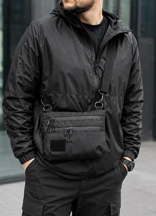 Тактична сумка чорна cordura 1000d, сумка через плече з velcro панеллю 5