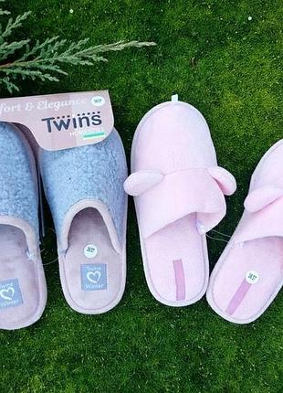 Капці twins рожеві сірі 36/37 тапки тапочки женские жіночі теплі теплые