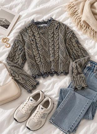 Светр жіночий zara сірий в'язаний
