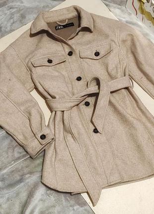 Пальто жакет с поясом zara