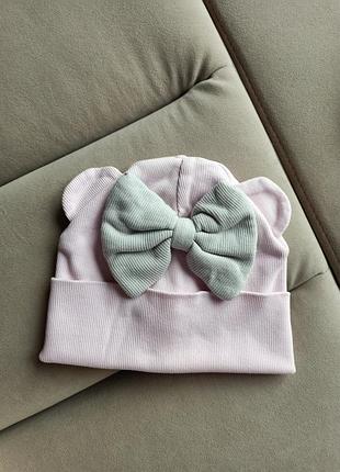 Шапка для дівчаток рожева з бантом,yuki