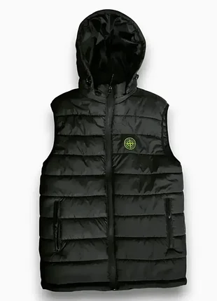 Жилетка stone island чоловіча чорна з капюшоном безрукавка стон айленд жилет чоловічий чорний весна осінь s m l xl xxl
