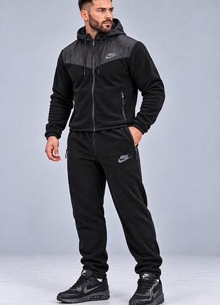 Чоловічий зимовий  флісовий костюм nike чорний