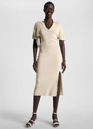 Tommy hilfiger сукня міді в рубчик поло open polo blousson ss midi dress tommy  hilfiger міді сукня плаття у рубчік миди платье поло в рубчик