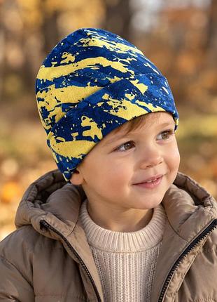 Дитяча трикотажна шапочка в синьо-салатових кольорах 💙
