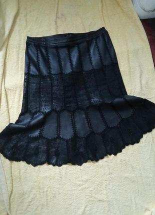 100% натуральная кожа юбка с вышивкой кожаная юбочка кожа