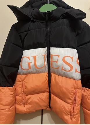 Куртка дитяча guess чорно-біло-помаранчева