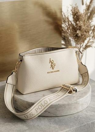 Сумка жіноча u.s. polo assn. міні через плече молочного кольору