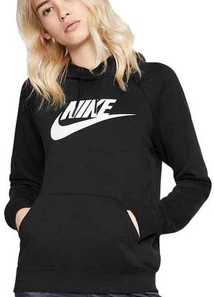 S худі nike бавовна двонитка тепла спортивна кофта з капюшоном оригінальна жіноча чорна з білим лого