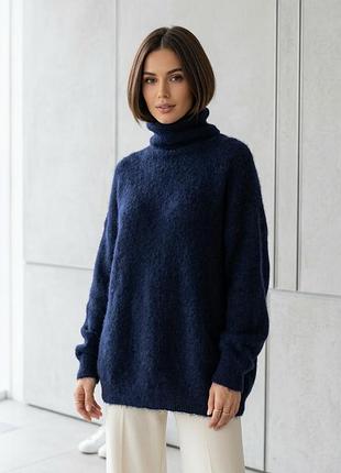 Zara темно-синий объемный свободный гольф из пушистой мягкой пряжи альпака с шерстью