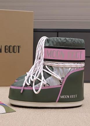 Черевики жіночі moon boot зимові хакі з рожевим