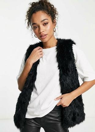 Женский черный меховой жилет из искусственного меха h&m divided / eur 40 / l