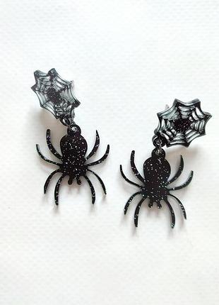 Серьги паучки крупные хеловин пауками halloween черные пауки паучок геловин хеллоуин гарри поттер harry potter арагон пластиковые паутина