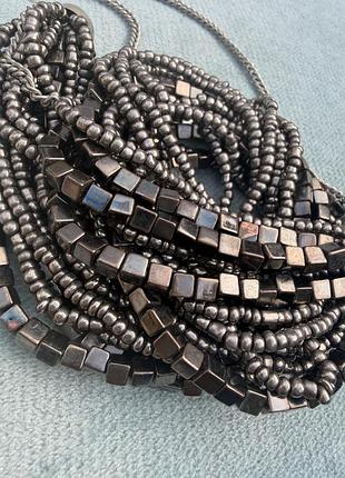 Масивне багаторядне кольє-водоспад під гематит (statement necklace) 6
