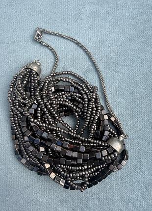 Масивне багаторядне кольє-водоспад під гематит (statement necklace) 5