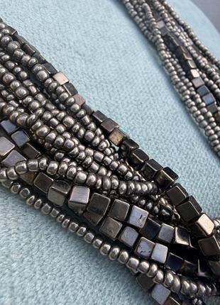 Масивне багаторядне кольє-водоспад під гематит (statement necklace) 4