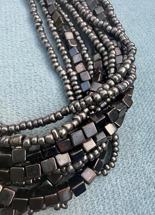 Масивне багаторядне кольє-водоспад під гематит (statement necklace) 3