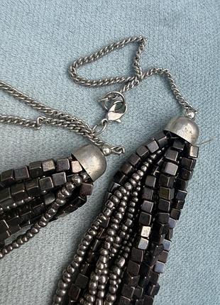 Масивне багаторядне кольє-водоспад під гематит (statement necklace) 2