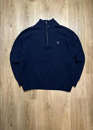Вовняний светр gant 1/4 zip, темно-синій, розмір xl