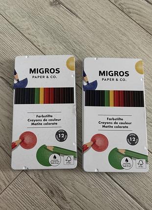 Олівці migros кольорові, 2 набори по 12 штук