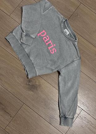 Кофтина zara «paris» сіра, зріст 120, 6-7 років