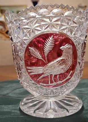 Винтажная ваза hofbauer red bird птица из свинцового хрусталя германия