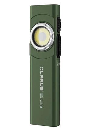 Ультратонкий edc-ліхтар із трьома джерелами світла klarus e5 ultra green 800 лм 1400 mah