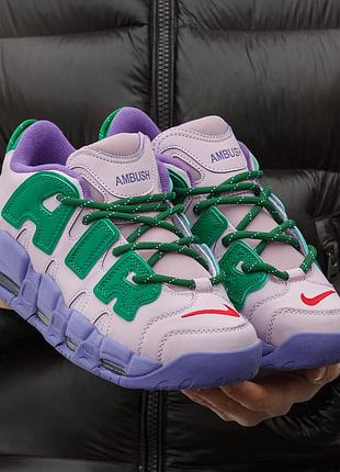 Кроссовки мужские nike air more uptempo low x ambush pink purple green