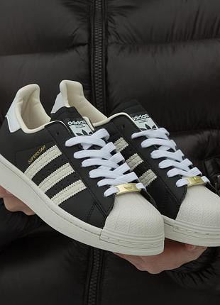 😍 жіночі кросівки adidas superstar core black cream white