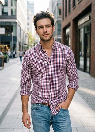 Мужская рубашка ralph lauren (usa) в мелкую клетку (l / custom fit)
